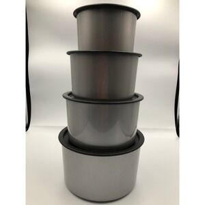 Vtg Tupperware One Touch Silver Gray Canister Set (4) Nesting 2707-2710 Lids Y2K